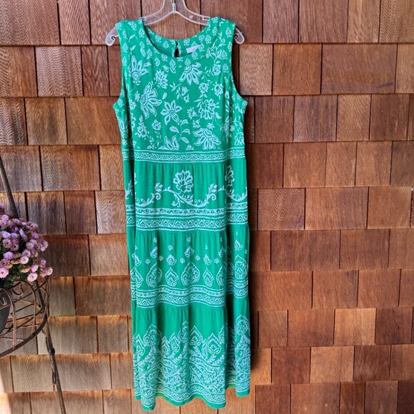 EUC J. Jill Green Sleeveless Floral Print Maxi Dress in Women's Large Petite - Picture 5 of 10